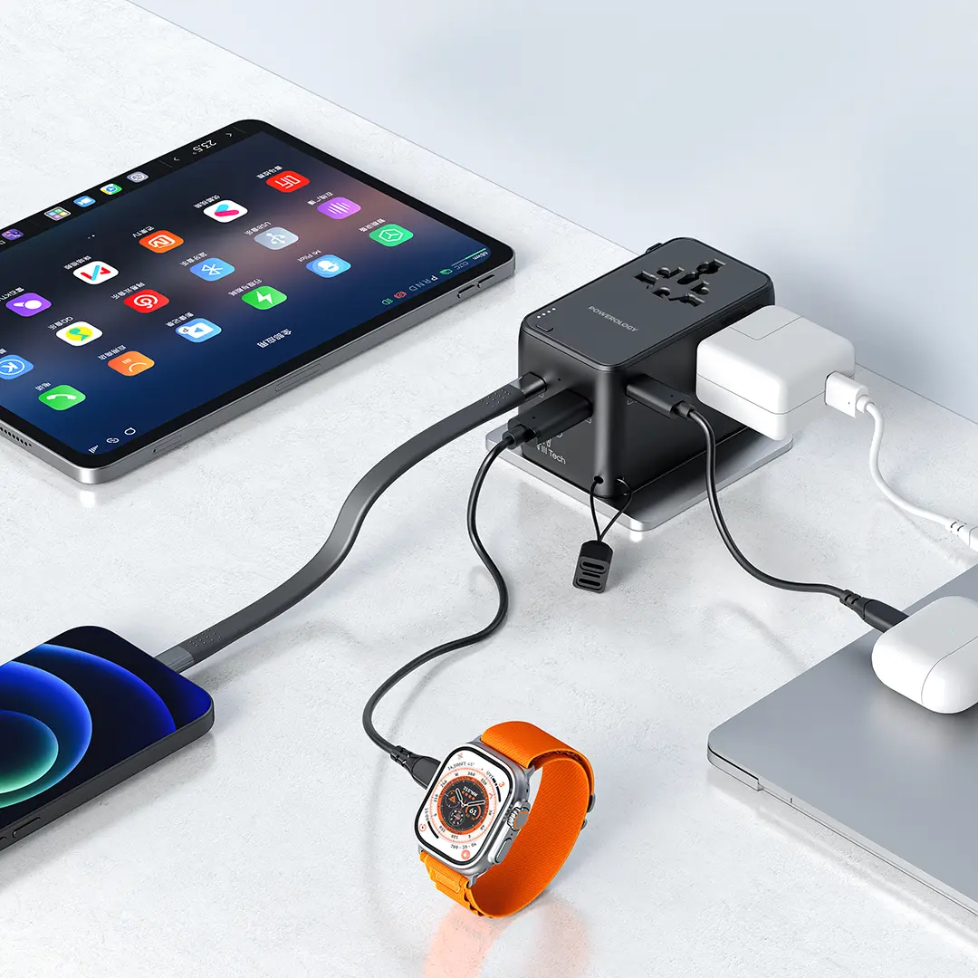 Powerology 2500W Universal Travel Adapter with 4000mAh Power Bank - Bl